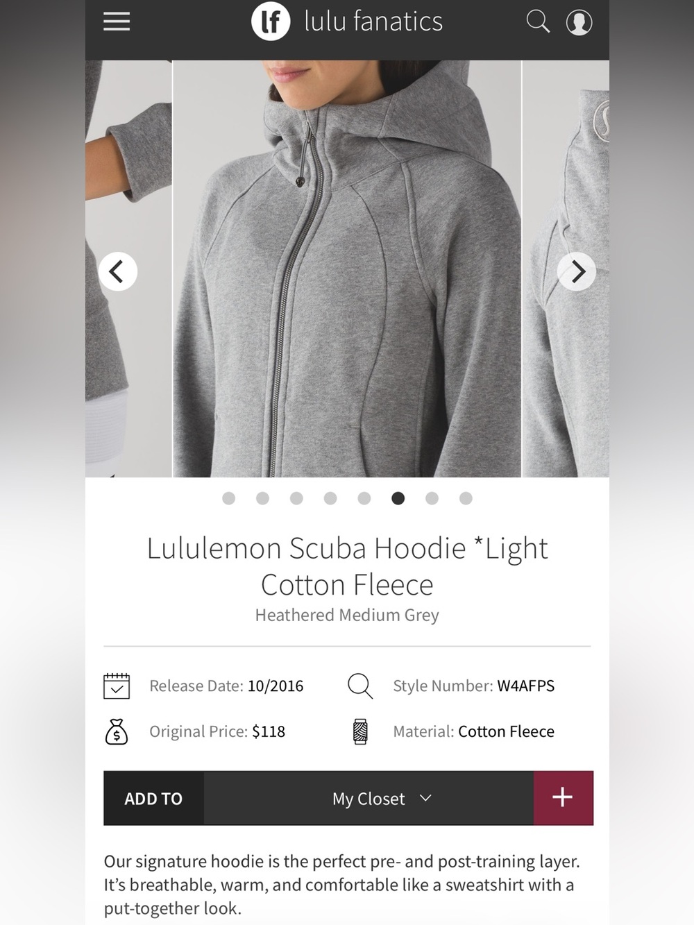 Lululemon Scuba zip up
